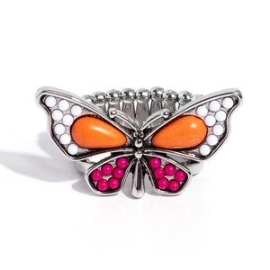 Butterfly Stretch Ring with Orange and Pink Accents